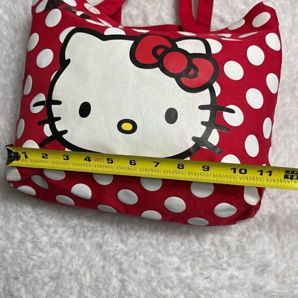 Hello Kitty Sanrio red fabric tote with white polka dots and black prints - Picture 8 of 13